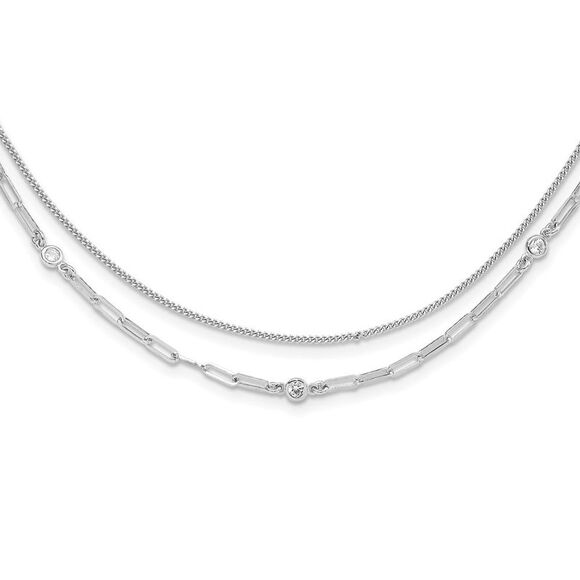 Kazi Luxury Sterling Silver Rhodium-plated CZ 2 Strand 17in w/2in ext. Necklace
